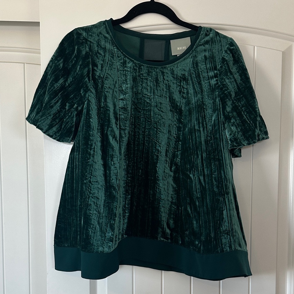 Maeve Emerald Velvet Short Sleeve Top